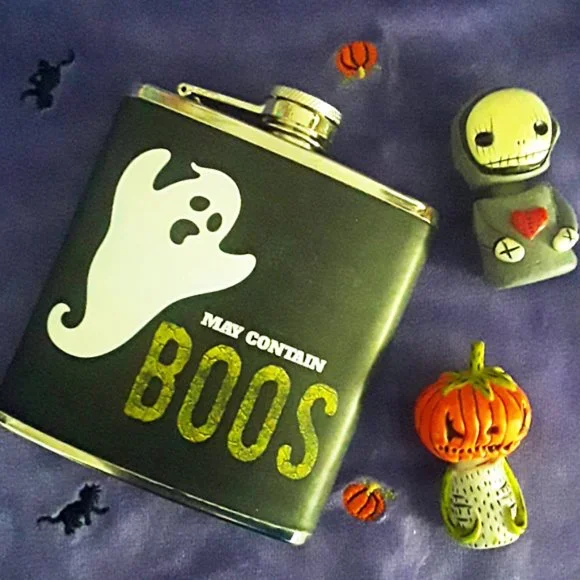 BOO! NWT 6oz. SS Halloween Themed Flask - Picture 1 of 8